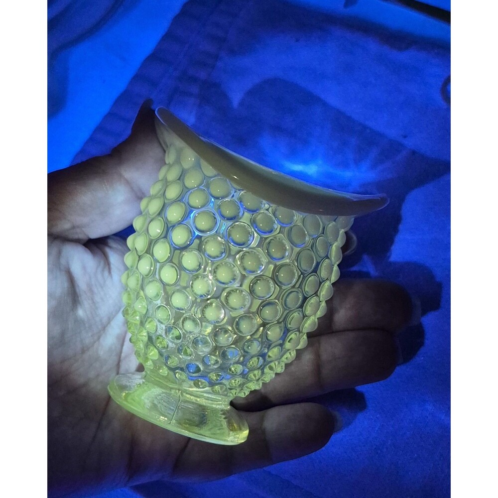 3.5” T Fenton Clear Opalescent Hobnail Small Glass Bud Vase GLOWS